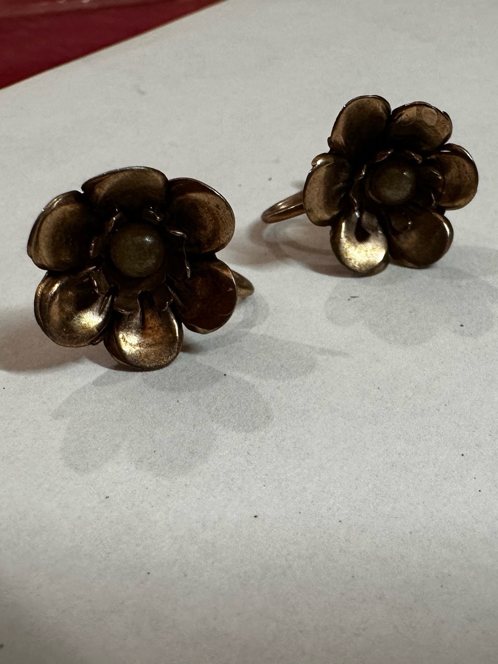 Vintage 1940s Sterling Silver Vermeil Layered Flower Screw Back Earrings